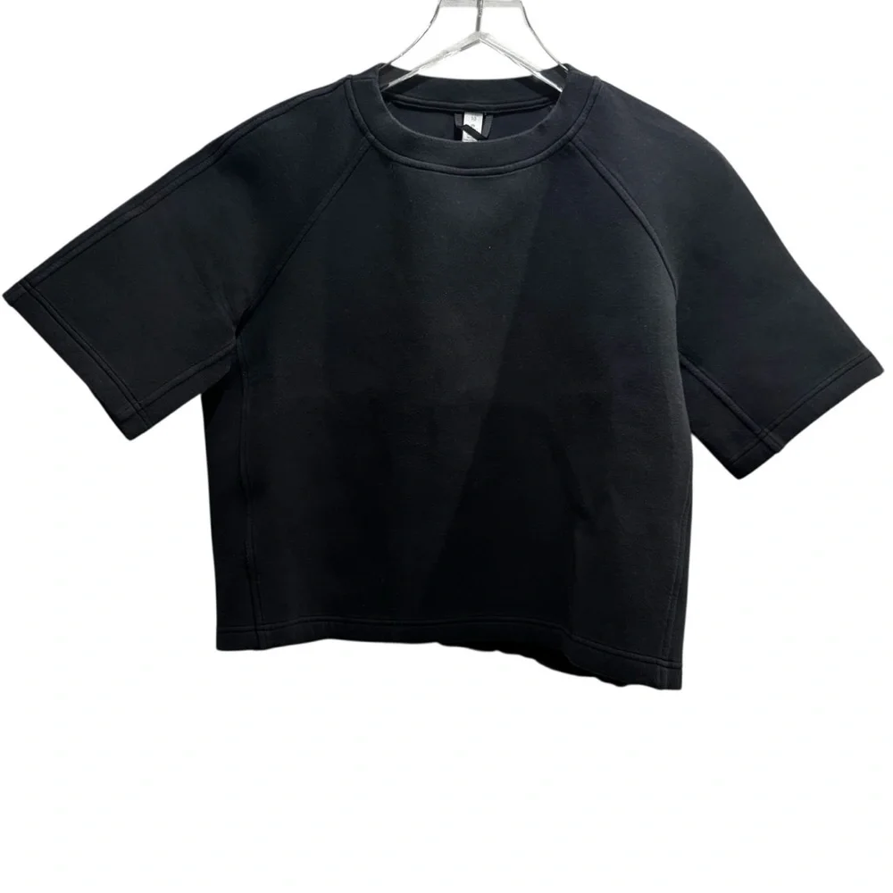 Lululemon NTS Cropped Short Sleeve Sweatshirt Black  Size 10 - Picture 2 of 10